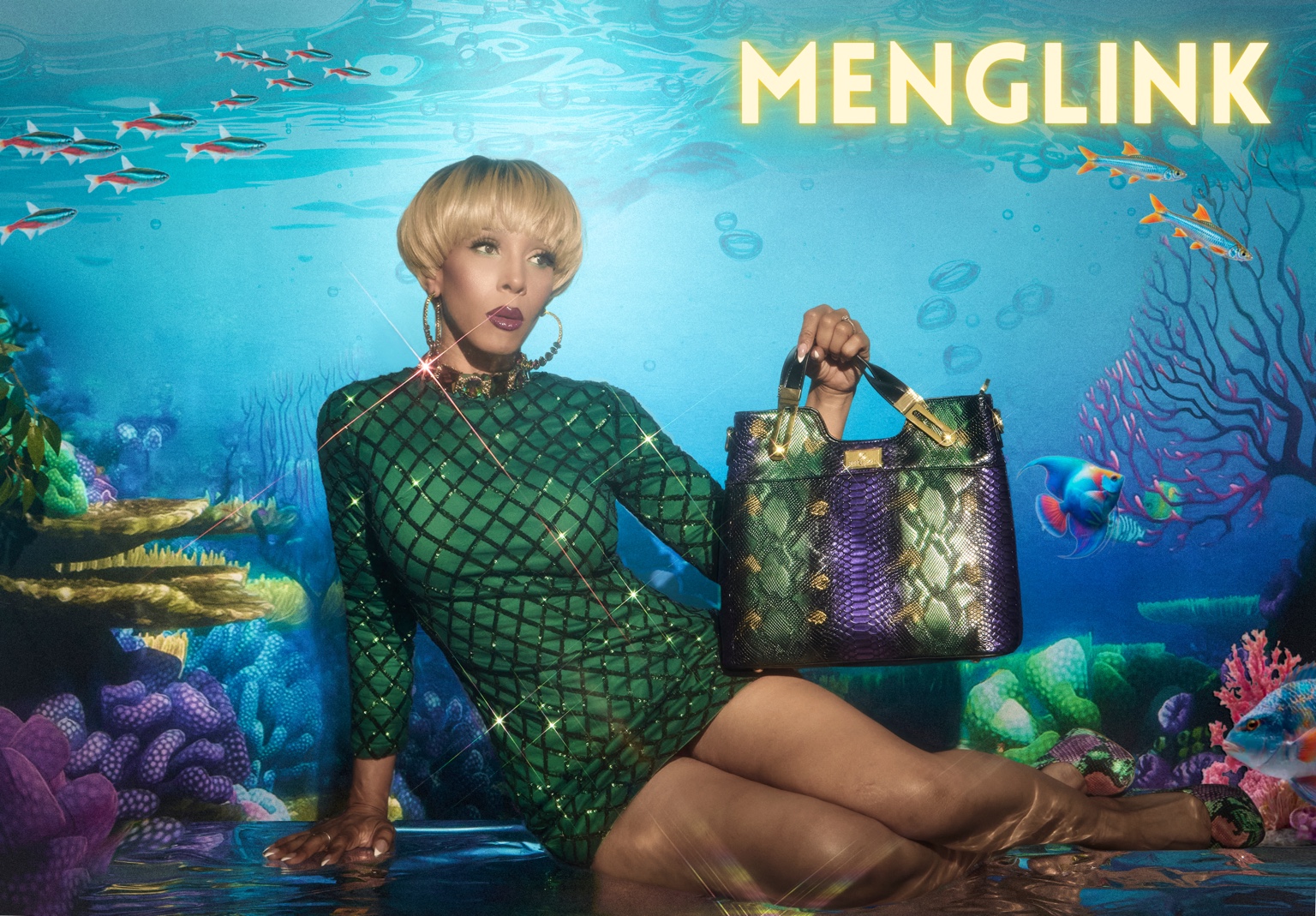 Underwater fashion campaign in a pink dress